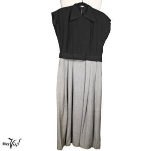 Vintage 1940s Dress Padded Shoulder Metal Zip Herringbone Sz S B34 W26 - Hey Viv